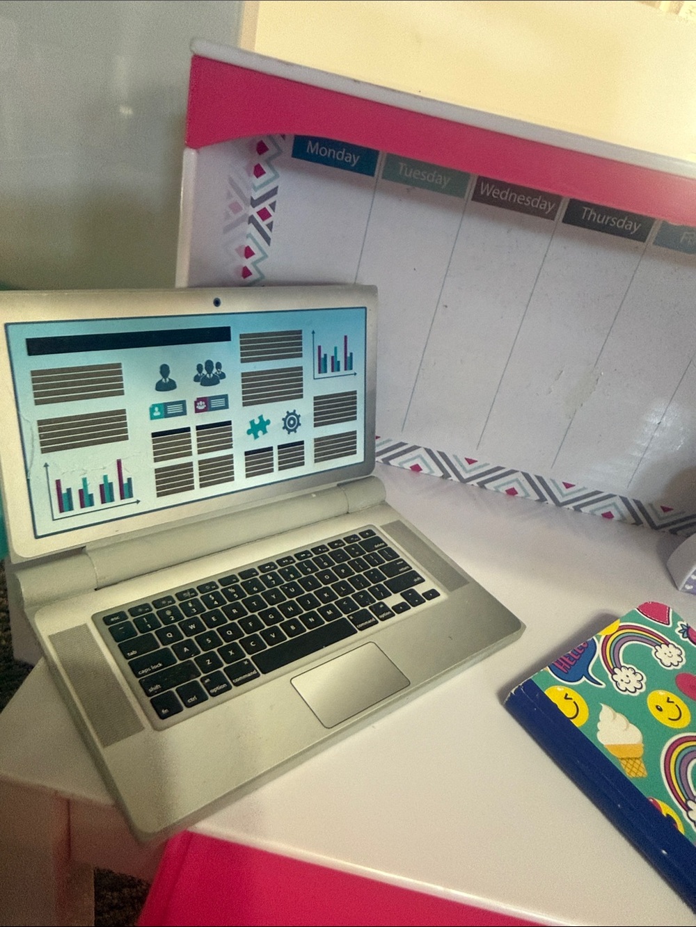 My Life As White Pink & Blue Loft Bed with Pink Fuzzy Papasan Chair Desk - Picture 7 of 14